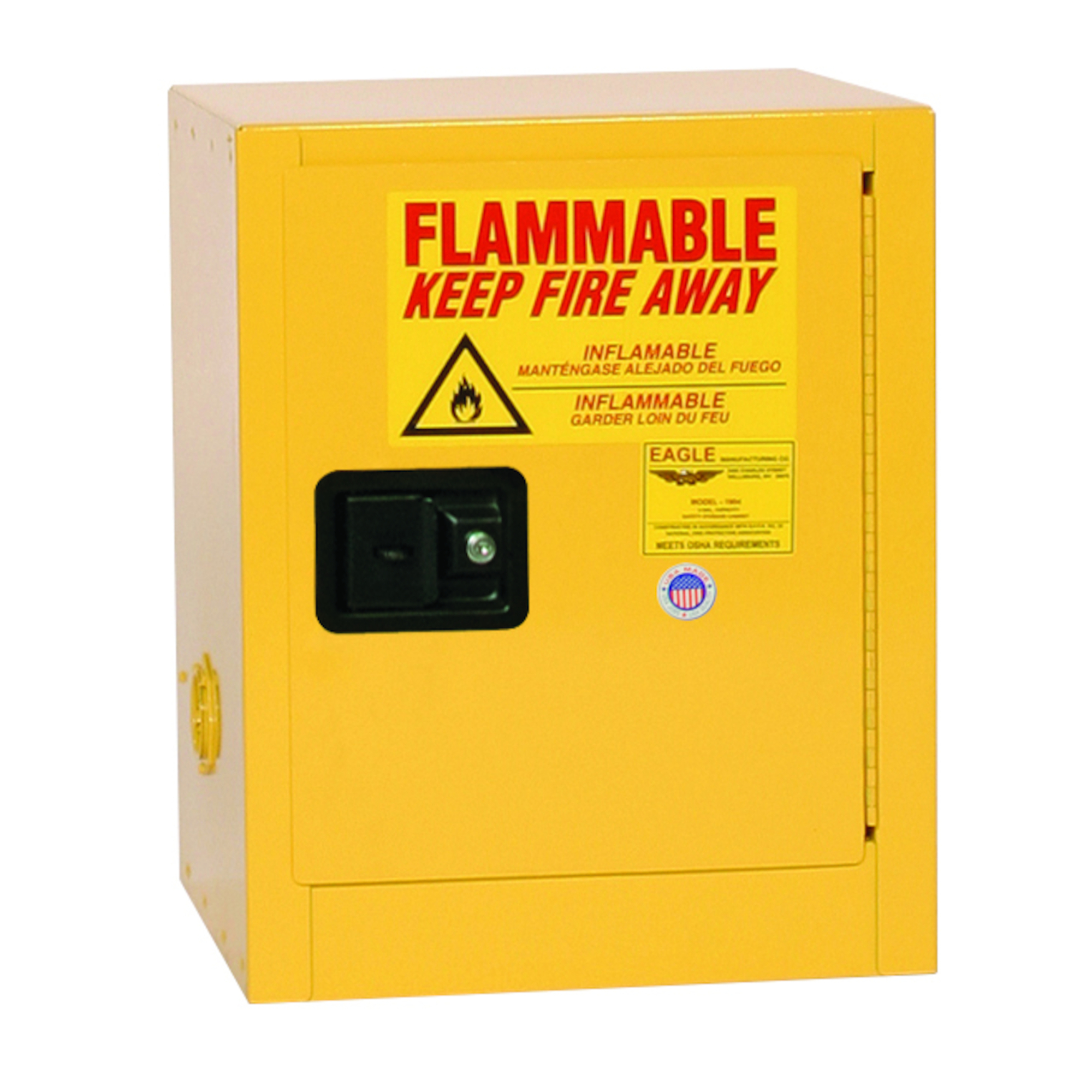 Eagle Fire Cabinet — 4 Gallon, 1 Shelf, 1 Self-Closing Door, Bench Top, Yellow, Model# 1903X